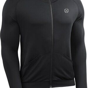 Men's Black Full-Zip Hooded Athletic Jacket, Medium, Lightweight, Breathable, Ve